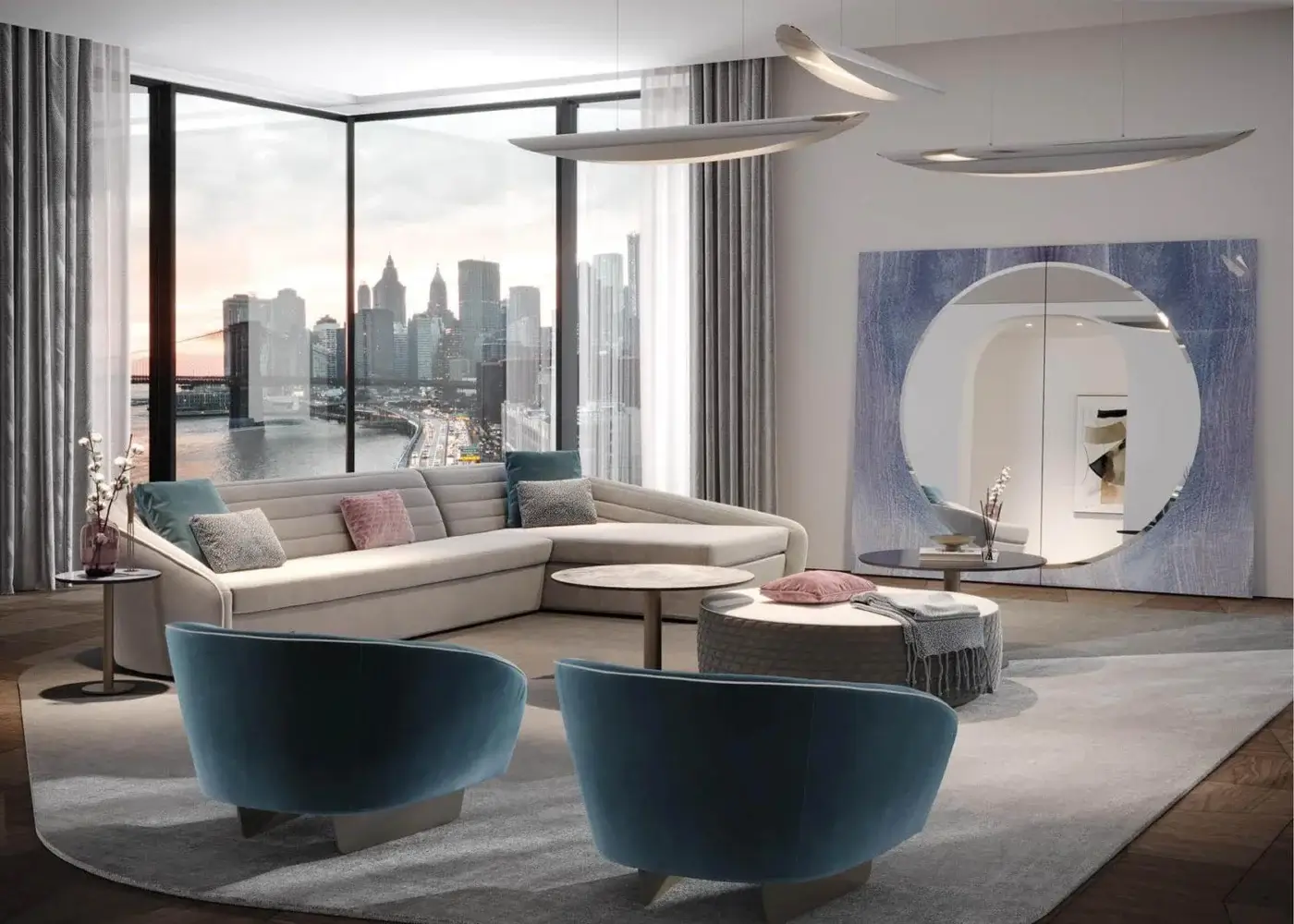 Superior Reflex Rondo coffee table with round wood glass top and cylindrical dark brown metal base crafted in Italy