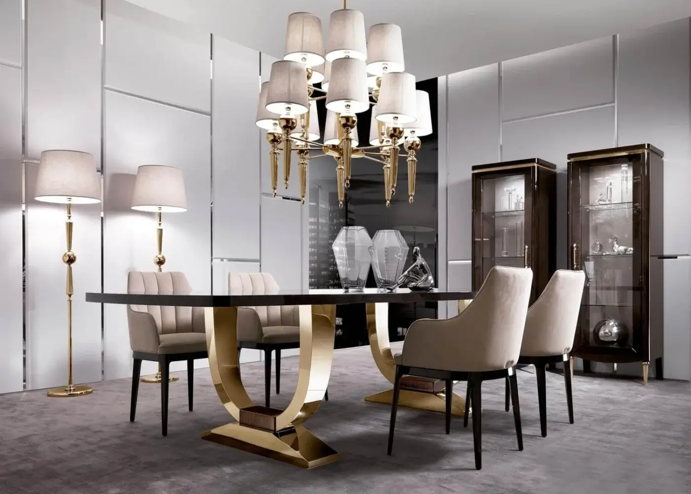 Captivating DV Home Collection Charlotte armchair with light beige fabric upholstery and dark lacquered solid wood legs