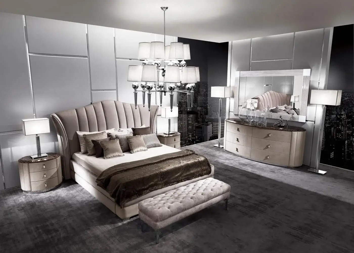 Superior DV Home Collection Vogue nightstand with supple leather and stainless steel base exhibiting sleek lines