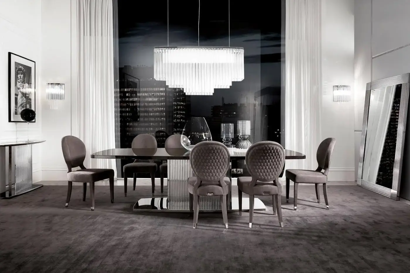 Distinguished DV Home Collection Adler chair with vertical translucent bars and stainless steel feet crafted in stark white