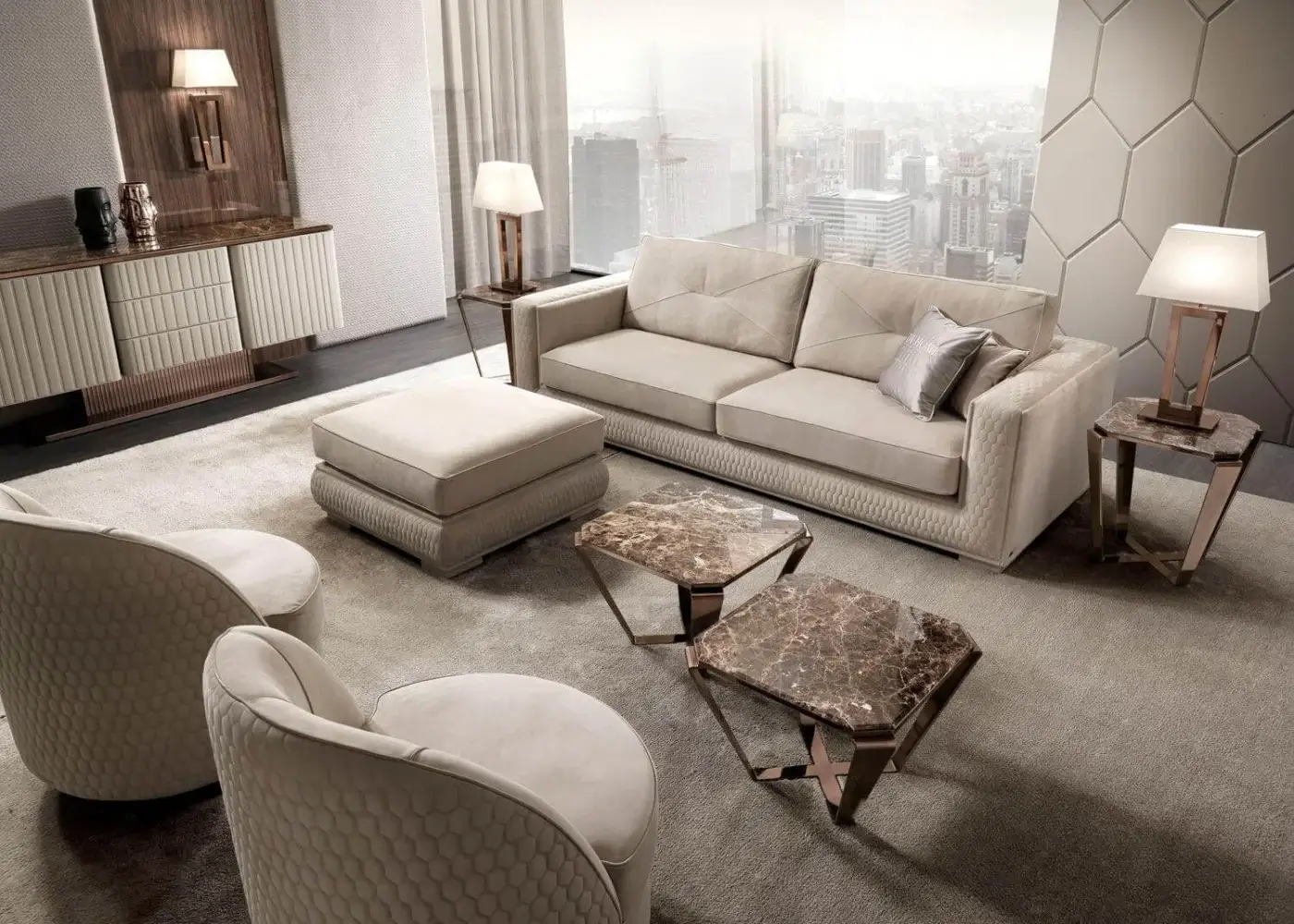 Distinguished DV Home Collection Deco table lamp with beige fabric lampshade and high-end metal structure in matte finish