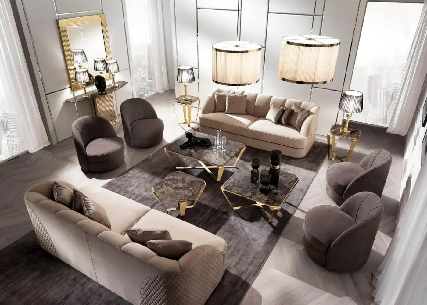 Exceptional DV Home Collection Charlotte lounge chair crafted in Italy with matte brown textile and diamond quilting