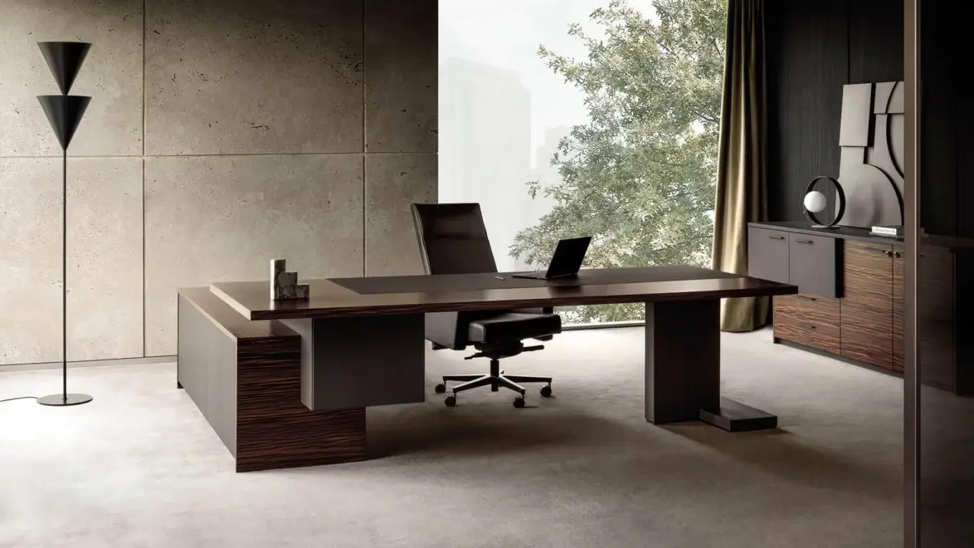 Innovative 4 Mariani Inca sideboard built in dark brown veneered wood with light gray lacquered upper panels
