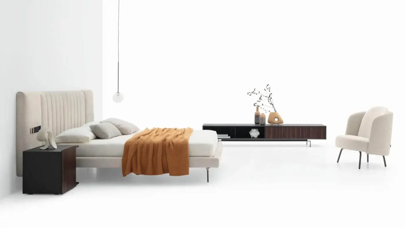 Superior Ditre Italia Eric nightstand with dark wood-like finish and contrasting vertical section crafted in lacquered particle board
