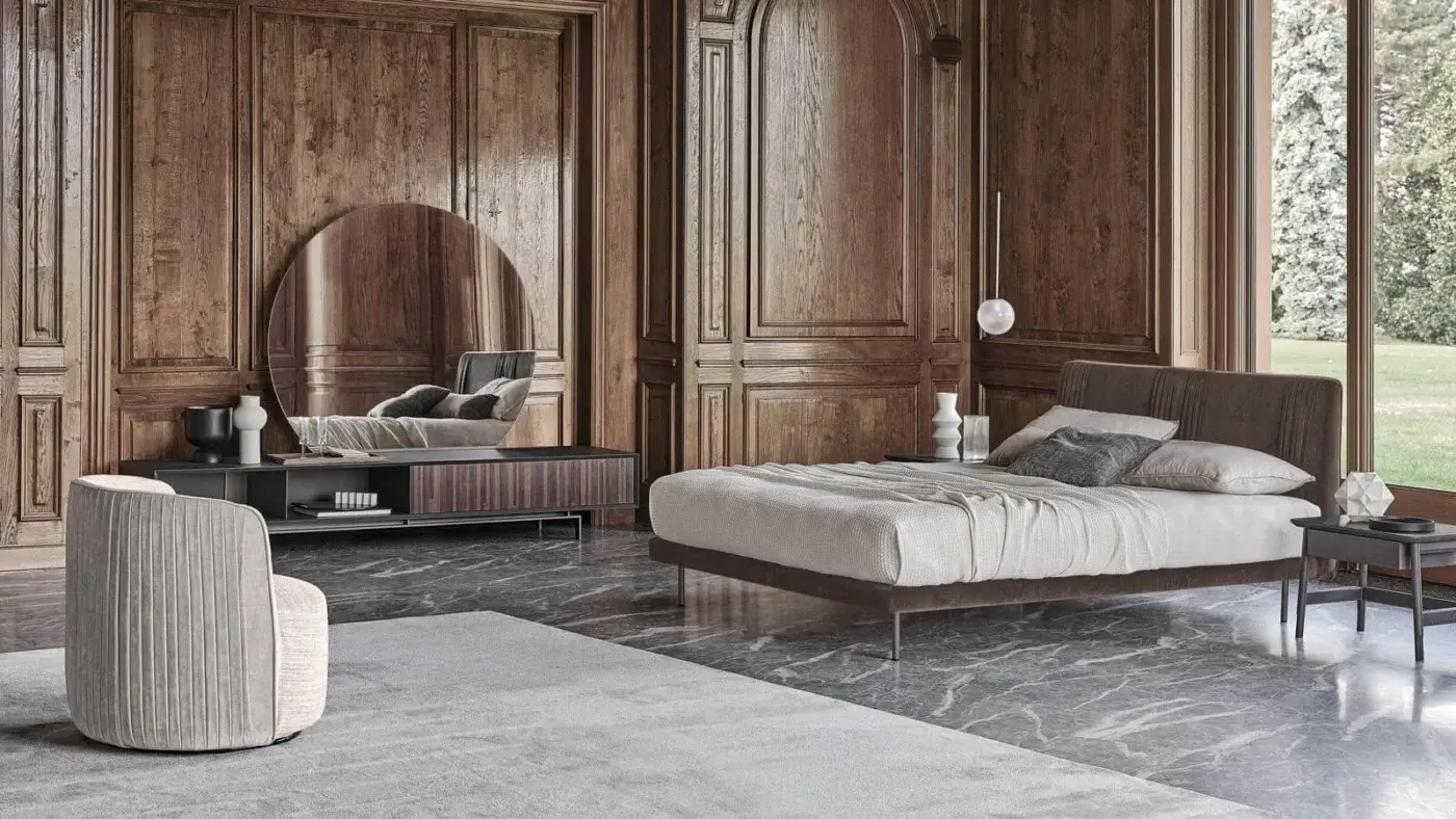 Distinguished Ditre Italia Chloè lounge chair with dark brown wood console and matte metal legs crafted in Italy