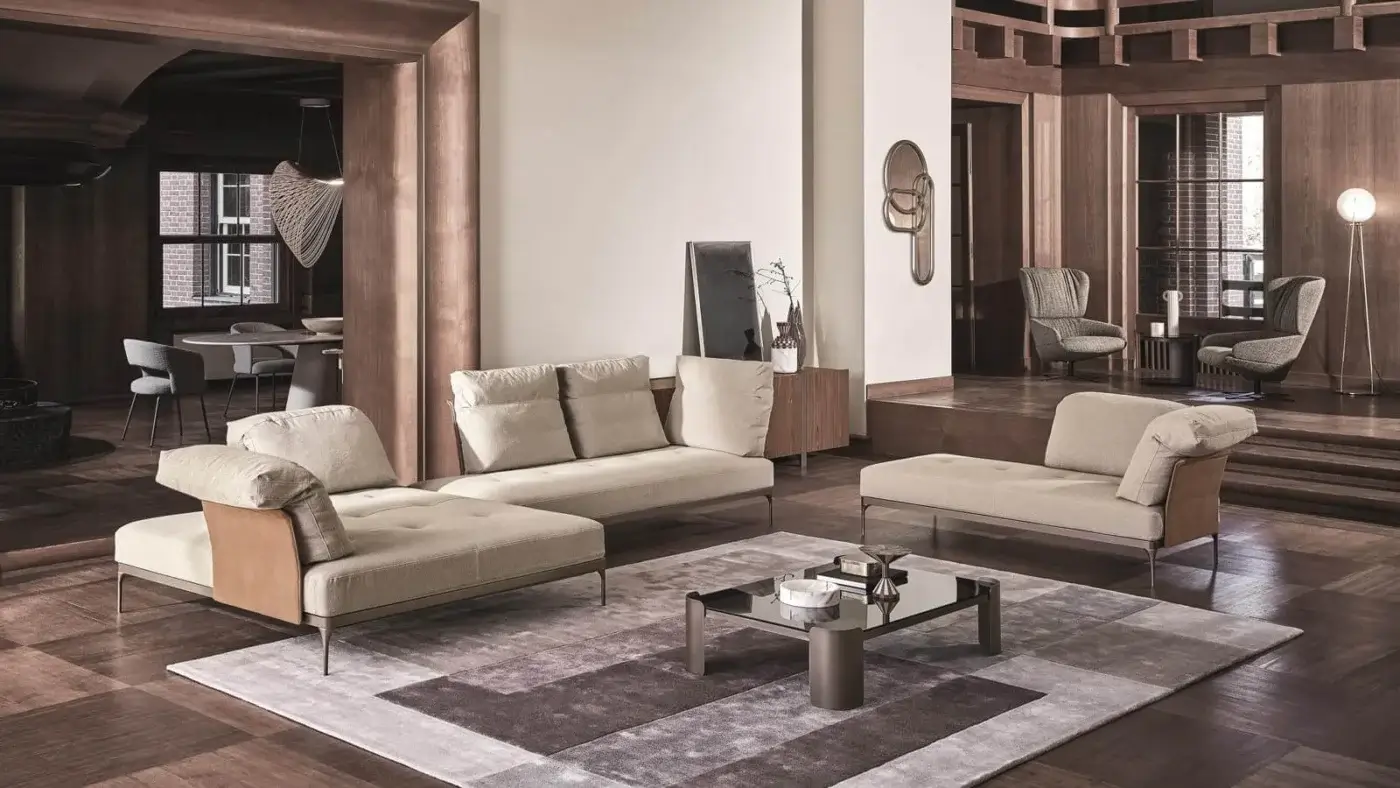 Exceptional Ditre Italia Ada sectional with modular design upholstered in light beige textile and matte finish
