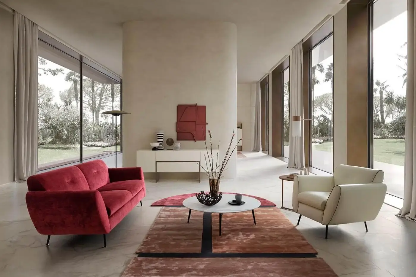 Distinguished Presotto Olive coffee table with refined round top in matte lacquer and luxury peltro metal legs