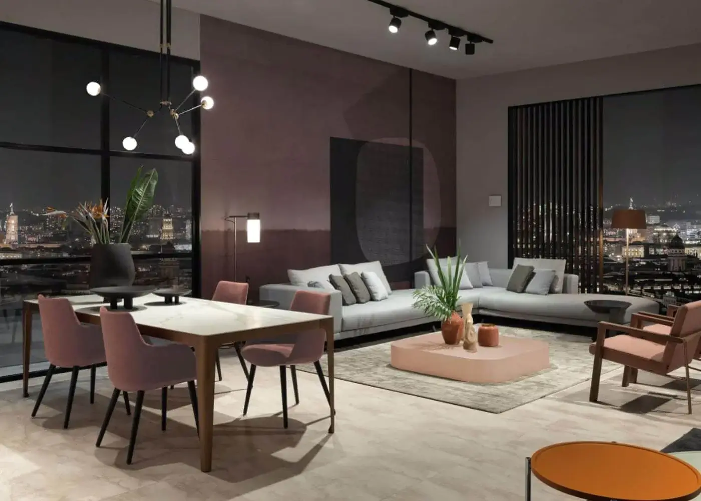 Distinguished Presotto Grand More table with glossy marble effect tabletop and sleek dark epoxy legs