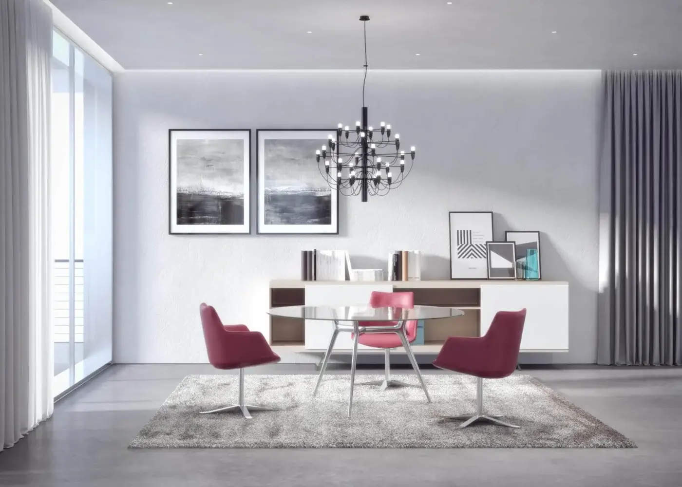 Architectural Presotto P016 table with transparent glass top and chrome finished aluminum legs built with a metal structure