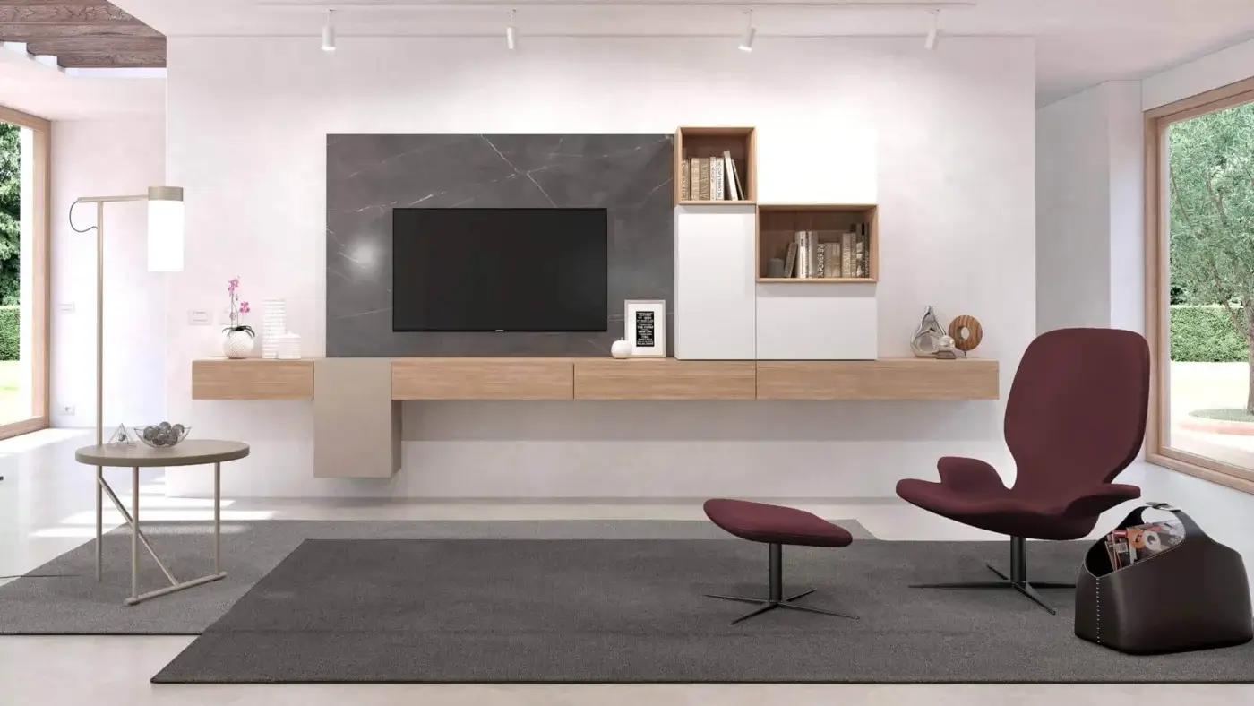 Elegant Presotto Lucignolo floor lamp with side table in light-colored metal and refined matte finish