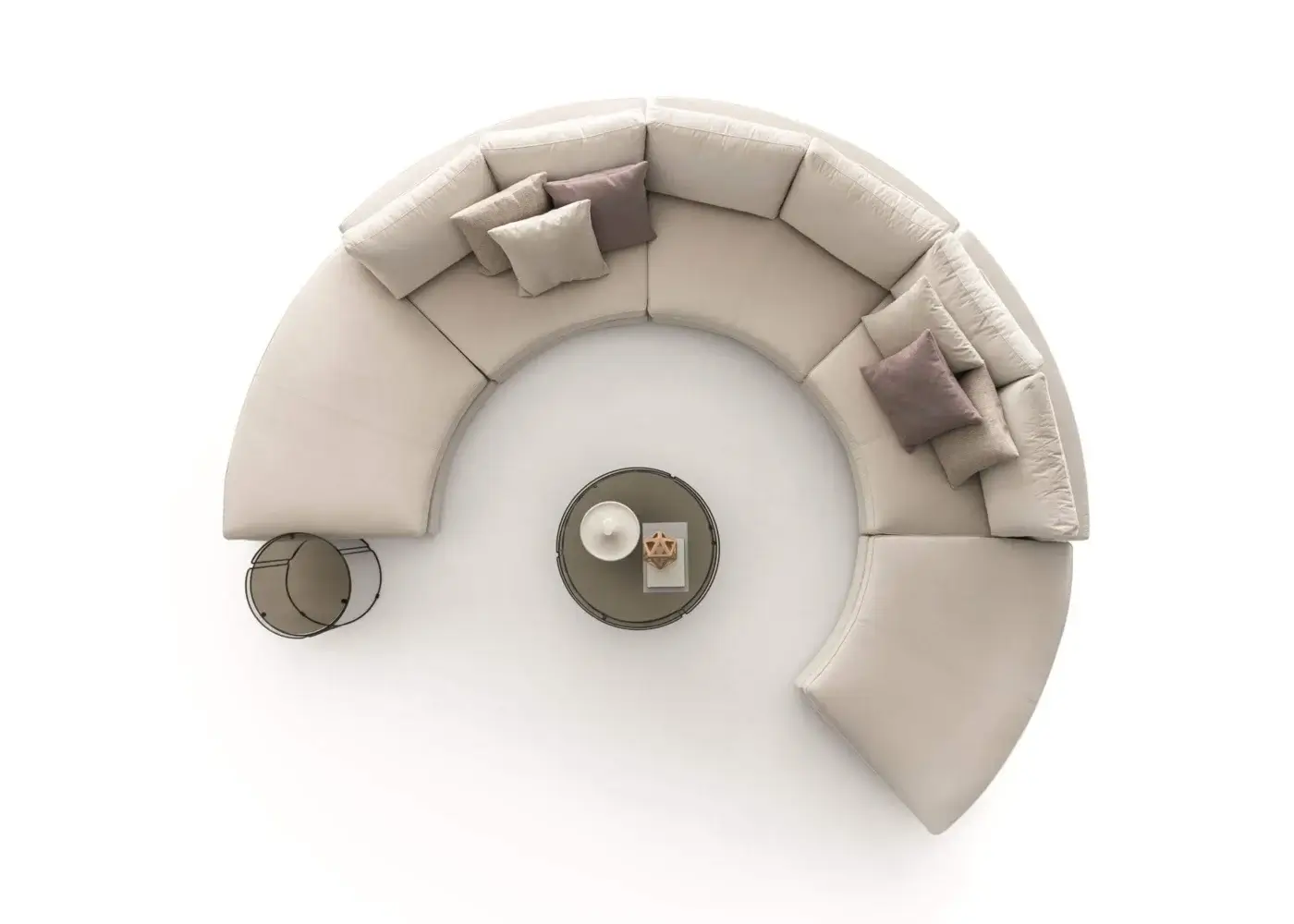 Distinguished Ditre Italia Loman sectional with a curved silhouette in light beige textile and sleek lacquered metal table