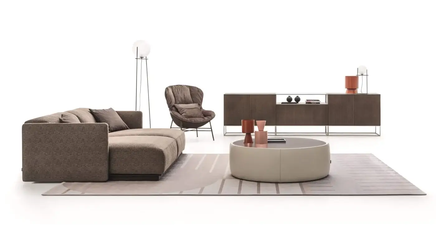 Exceptional Ditre Italia Arlott sectional in warm brown textile with adjustable backrests and comfortable lounging height