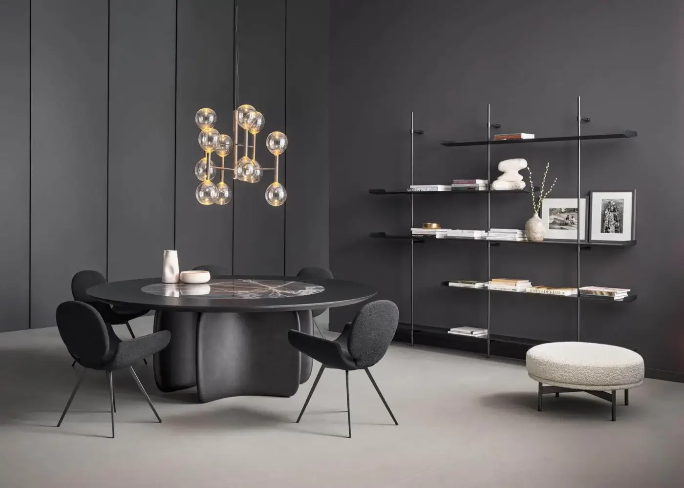 Superior Bonaldo Mellow St table with brushed lead polyurethane base and dark brushed coal oak veneered wood with ceramic