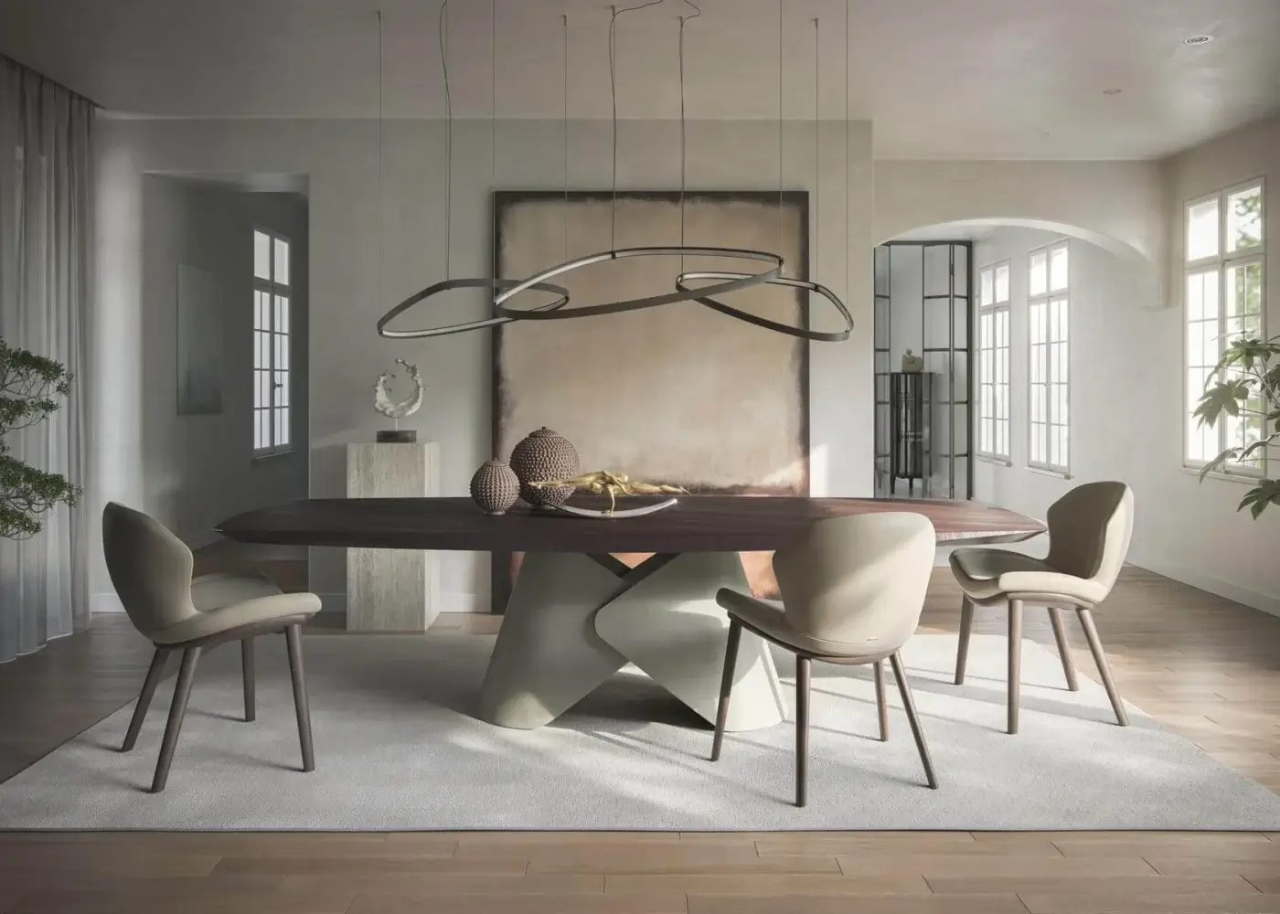 Exceptional Cattelan Italia Magellano Magnum suspension lamp with titanium steel in dark gray finish and flowing organic form