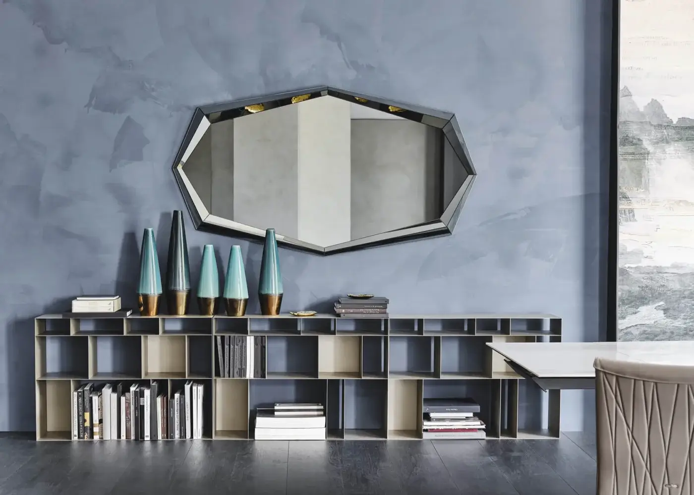 Superior Cattelan Italia Emerald mirror with a fully mirrored frame and fumé glass accents