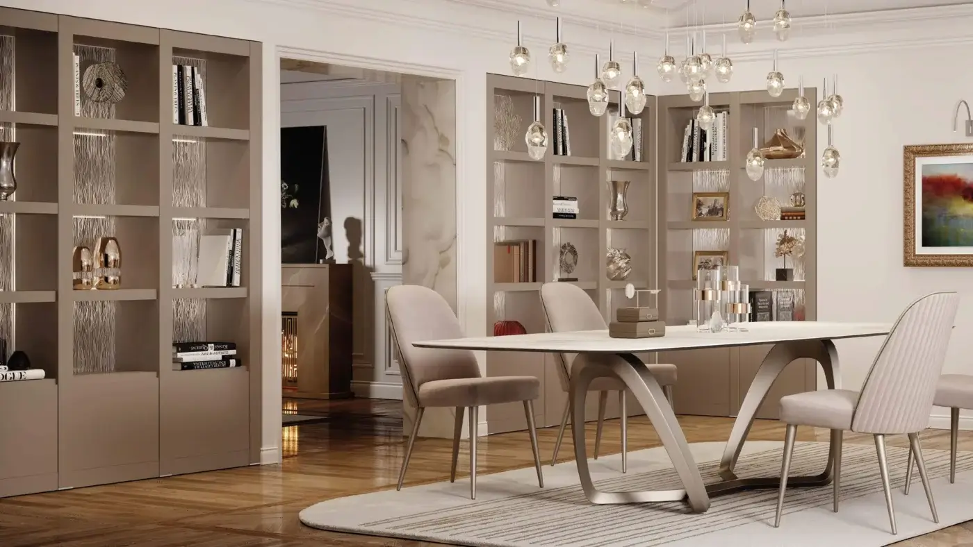 Exceptional Reflex Segno table with a Marmoreflex or Legnoreflex top and sculptural base in a satin finish