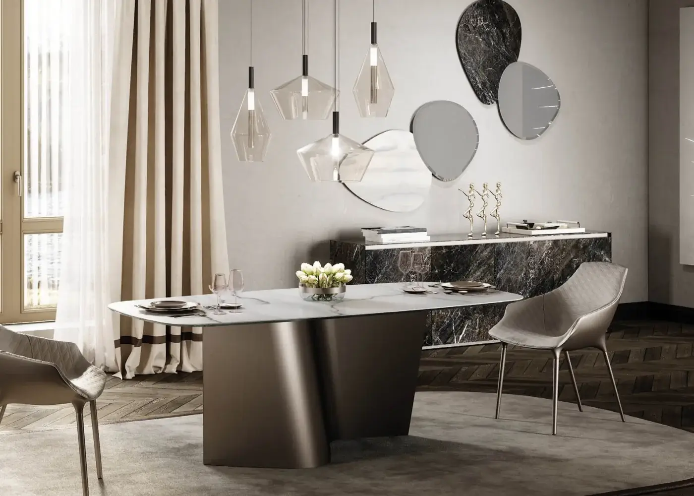 Superior Reflex 24 Gradi suspension lamp built in transparent blown glass with polished steel and slender black cord