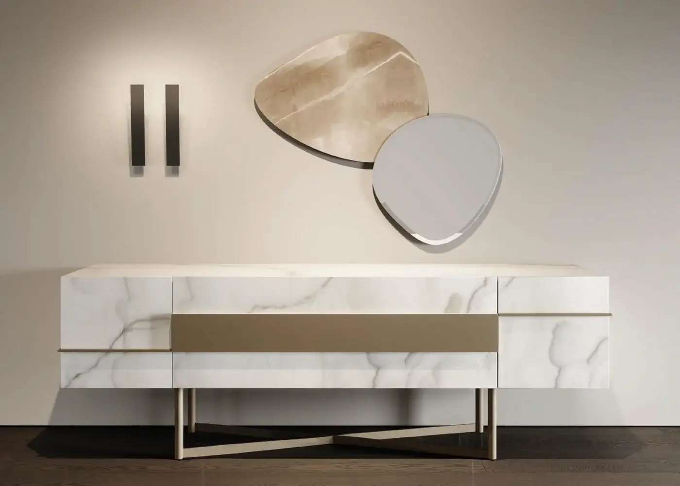 Innovative Reflex Seventy mirror crafted from extra-clear glass with a gray tone and beveled edge