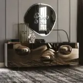 Superior Cattelan Italia Paramount sideboard with lacquered moka finish and smoked grey convex mirrored glass doors crafted in titanium aluminum