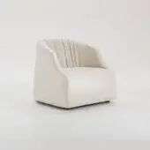 Blob lounge chair, off-white leather, rounded sculptural form with vertical pleating and clean seams against a white backdrop.