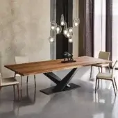 Distinguished Cattelan Italia Stratos Wood table with graphite embossed lacquered steel and Canaletto walnut top crafted in a warm finish