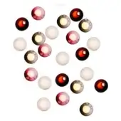 Spherical light fixtures arranged in a heart shape, translucent and opaque spheres in pink, amber, and burgundy tones, modular design.