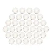 Glass sphere pendant lights, clear bulbs, circular arrangement, warm filament glow, white background, studio lighting.
