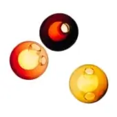Blown glass wall lights, burgundy, orange, and yellow, layered concentric circles, spherical shape, diffused lighting, white background.