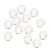 Clear glass sphere pendant lights with silver metal brackets arranged in a circular pattern on a white background.