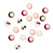 Spherical wall lights, glass, pink, white, burgundy tones, radial arrangement, recessed LED, glossy finish, studio product shot.