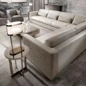 Distinguished DV Home Collection Cooper sectional with light beige textile upholstery and quilted diamond pattern covering