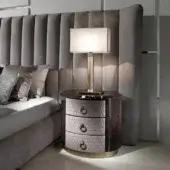 Exceptional DV Home Collection Charlotte nightstand with cacao walnut veneer and quilted light gray leather drawer fronts