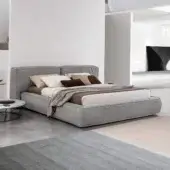 Exceptional Bonaldo Fluff bed with textured gray fabric upholstery exhibiting a rounded, fully removable cover design