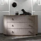 Distinguished DV Home Collection Charlotte dresser with light beige leather and cacao walnut, showcasing hexagon quilting