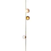Brass floor lamp with three spherical shades in peach, amber, and lavender, featuring a minimalist 8ft straight pole design.