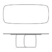 Console table line drawing, white background, rounded rectangular top, cylindrical supports, minimalist design, smooth surface, technical illustration.