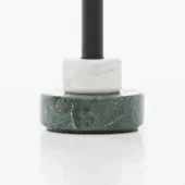 Low table base, green and white marble, stacked cylindrical form with polished finish and central dark gray post.