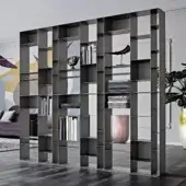 Elegant Cattelan Italia Latitude bookcase crafted in dark gray titanium embossed lacquered steel with a geometric grid structure