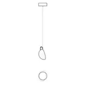 Pendant light, white line drawing, square mount with dotted oval shade and circular diffuser, minimalist modern design.
