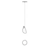 Pendant light, black line drawing, asymmetrical shade with dotted texture, rectangular mount, and separate circular base diagram, labeled "76.1".