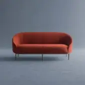 Superior Potocco Yoisho sofa with reddish-orange textured textile upholstery and bronzed brass detailing crafted with ash legs