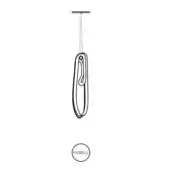 Pendant light drawing, black wireframe, oval loop design with circular detail, technical illustration on white background.