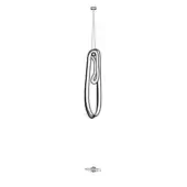 Abstract line drawing, black and white, featuring an oval form with looped center and connected circular element suspended by a wire.
