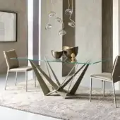 Captivating Cattelan Italia Skorpio table with graphite embossed lacquered steel base and clear extra-clear glass top
