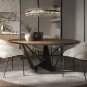 Elegant Cattelan Italia Skorpio table with black embossed lacquered steel and Canaletto walnut with dark brown finish