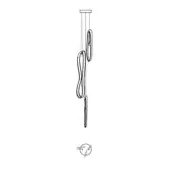 Abstract metal sculpture, looping forms, white background, vertical arrangement, linear drawing, square ceiling mount, technical illustration.