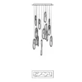 Chandelier line drawing, black and white, with cascading oval shades suspended from a horizontal bar and “87.11 rec” text.