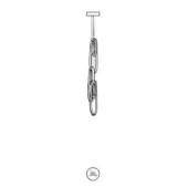 Suspension light, brushed silver, with three oval-shaped metal links extending from a central stem, minimalist modern design.