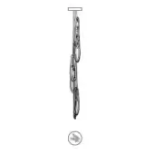 Dark gray chain illustration with oval links suspended from a rectangular bar, featuring a circular graphic at the base on a white background.