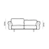 Two-seater sofa line drawing, white background, rectangular form with segmented backrests, cylindrical legs, dimensions 32.75” & 28.34”.